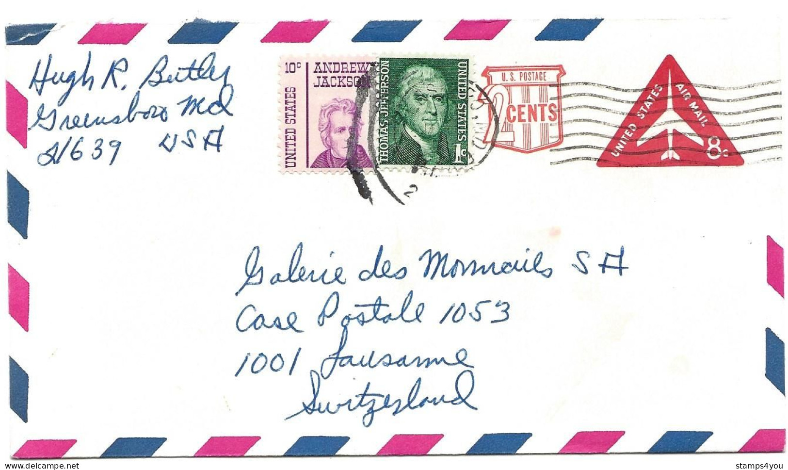 76 - 77 - Entier Postal Envoyé De Greensboro En Suisse - 1961-80