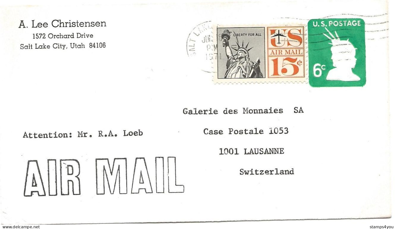 76 - 81 - Entier Postal Envoyé De Salt Lake City En Suisse - 1961-80