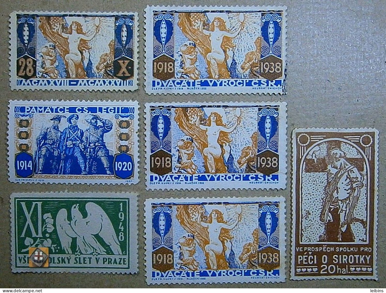 1918-1939 Czechoslovakia Promotional Stickers (Mucha, Rijáček, Kupka), Lot 7 Pcs - Altri & Non Classificati