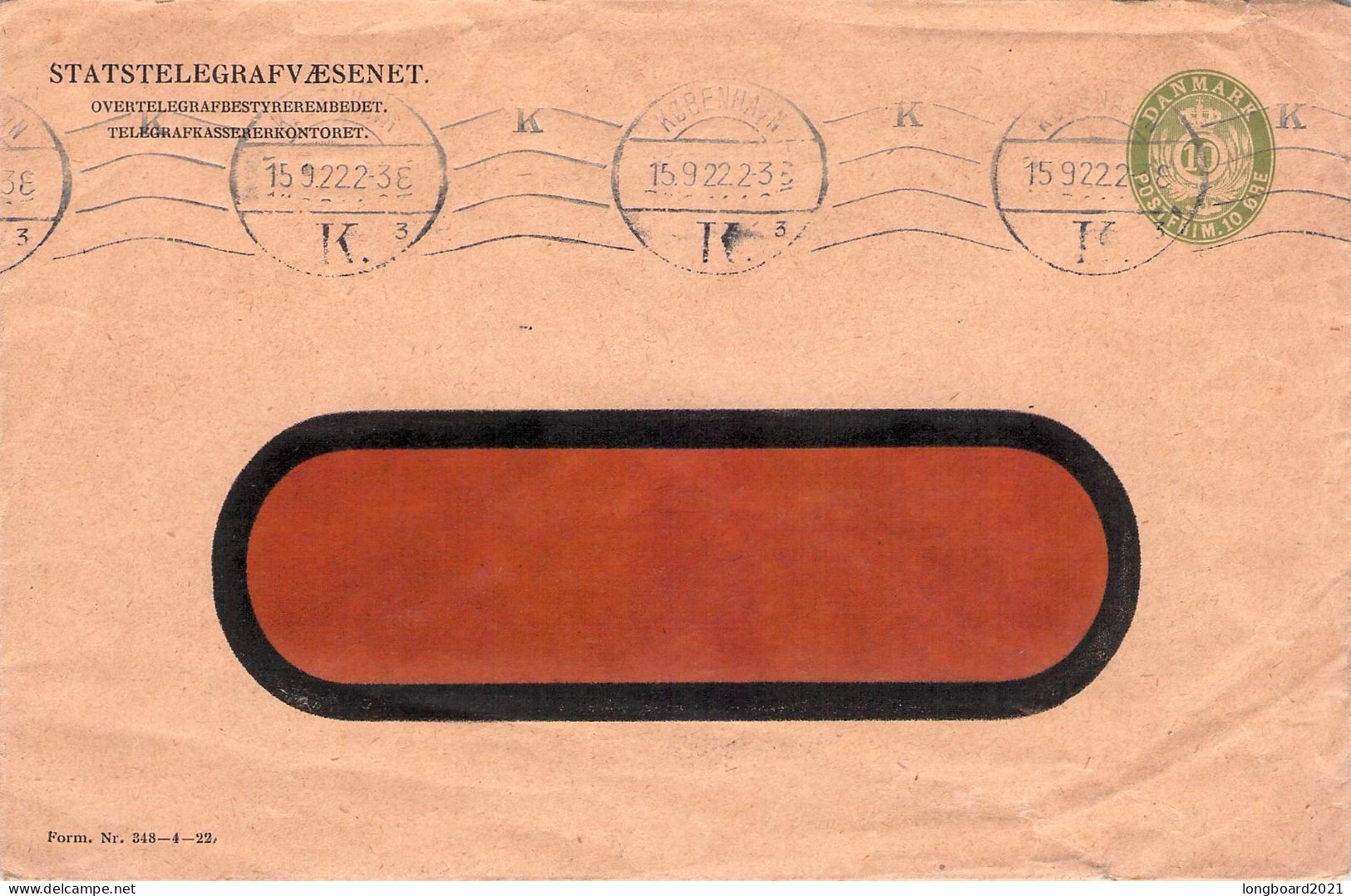 DENMARK - ENVELOPE STATSTELEGRAFVAESENET 1922 / *457 - Servizio