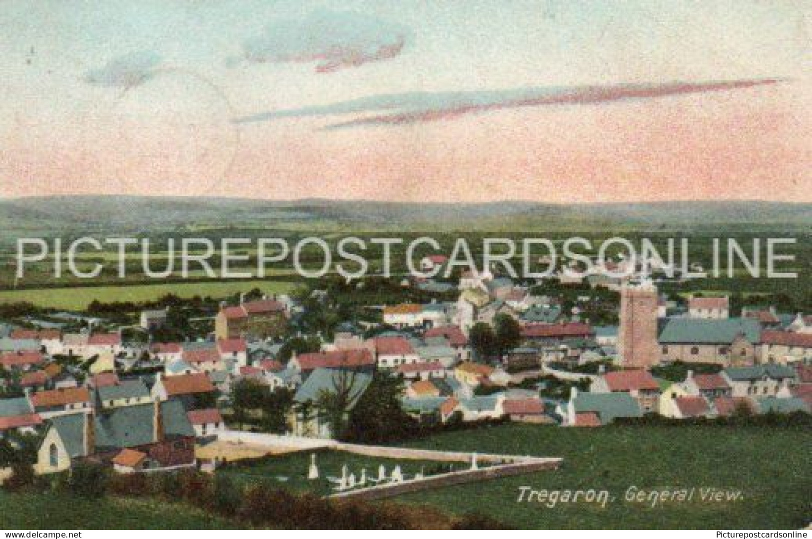 TREGARON GENERAL VIEW OLD COLOUR POSTCARD WALES - Cardiganshire