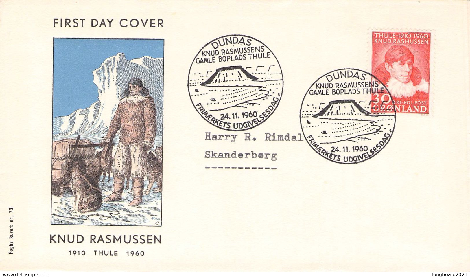 GREENLAND - FDC 1960 RASMUSSEN Mi 45 / *460 - FDC