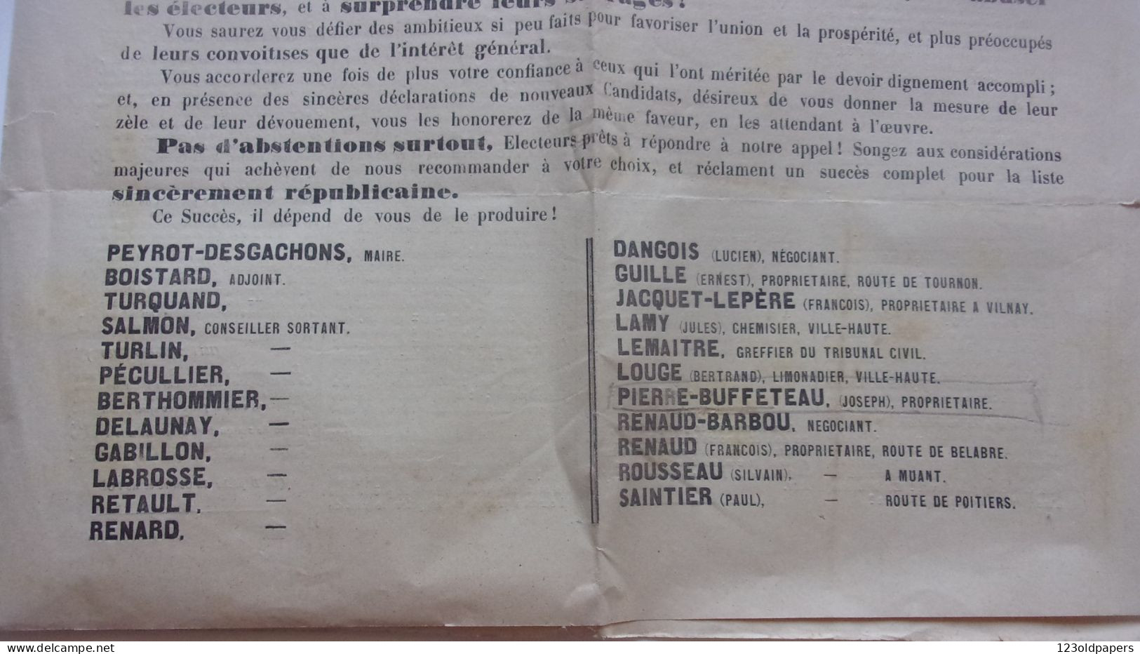 COMMUNE DU BLANC INDRE PROGRES DE L INDRE 1ER MAI 1892 ELECTIONS MUNICIPALES PEYROT DESGACHONS