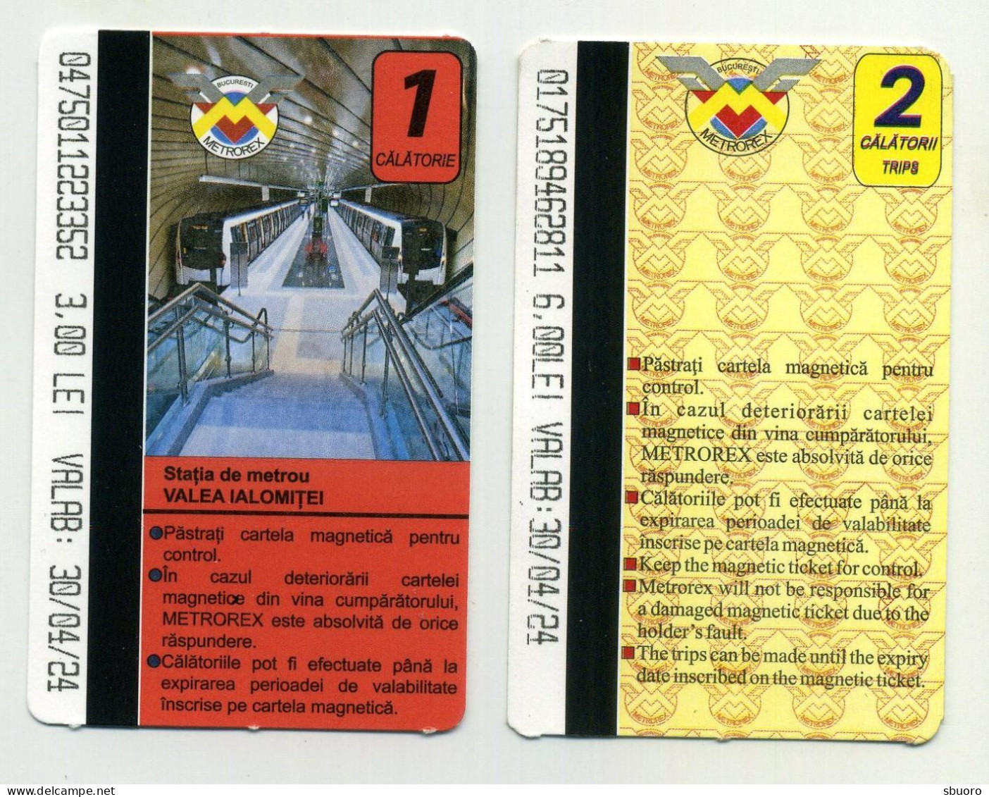 Lot De 2 Tickets De Métro Bucarest Bucharest Bucuresti : 1 & 2 Voyages. Roumanie Romania Romana. Station Valea Ialomitei - Europe