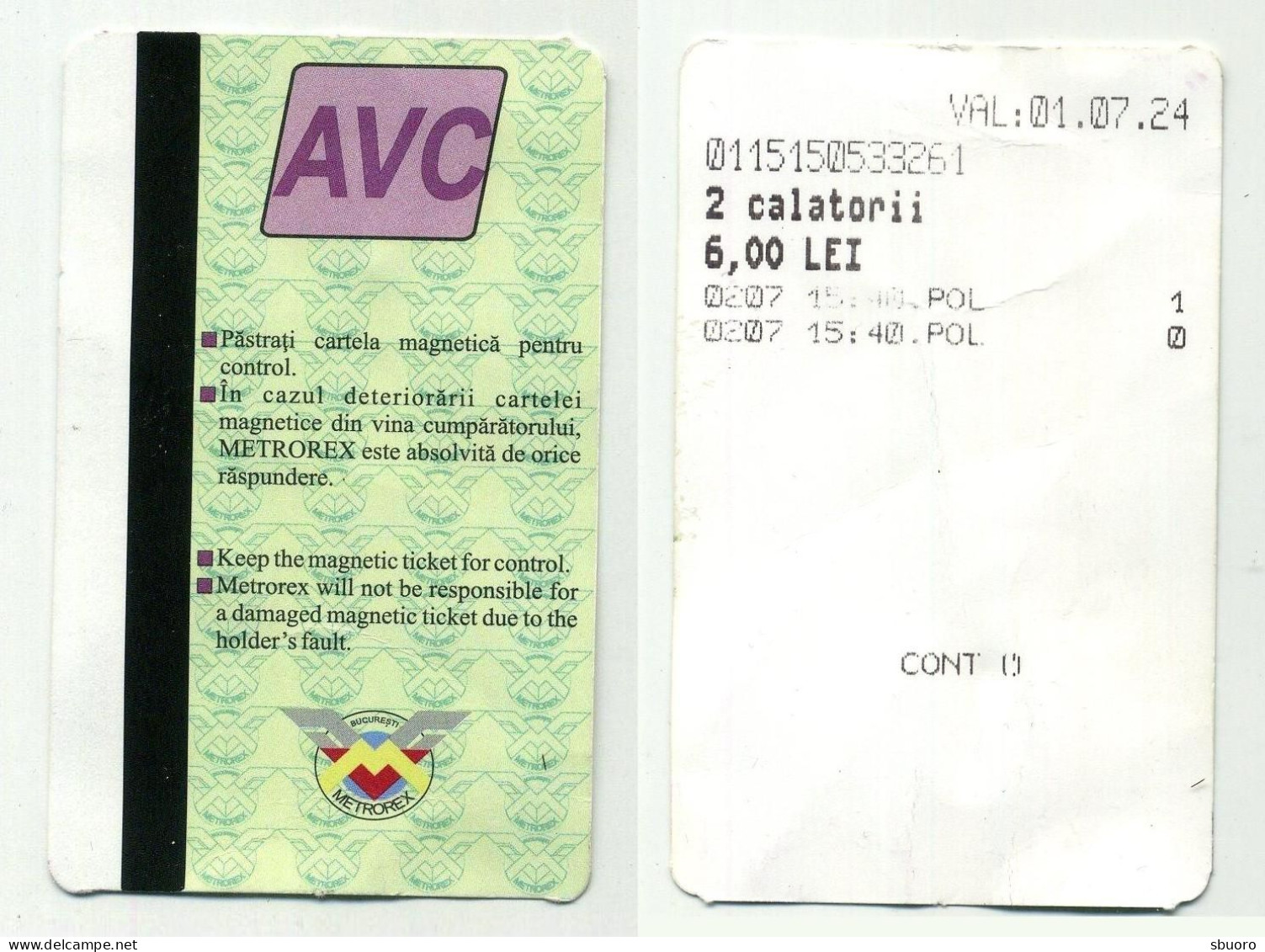 Ticket De Métro 2 Voyages Bucarest Bucharest Bucuresti 2023 Roumanie Romania Romana. Logo AVC - Europa