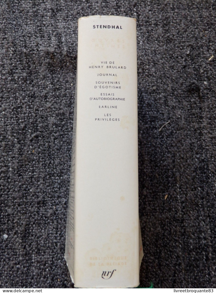 LA PLEIADE  STENDHAL  OEUVRES INTIMES  EDT 1966 PETITE ANNOTATION HAUT GAUCHE PAGE DE PAGE DE GARDE  BON ETAT - La Pléiade