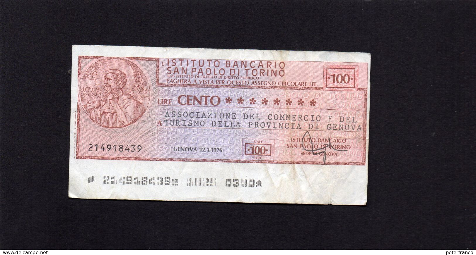 Miniassegno Istituto Bancario San Paolo Di Torino - Genova 1976 - Usato - Zonder Classificatie