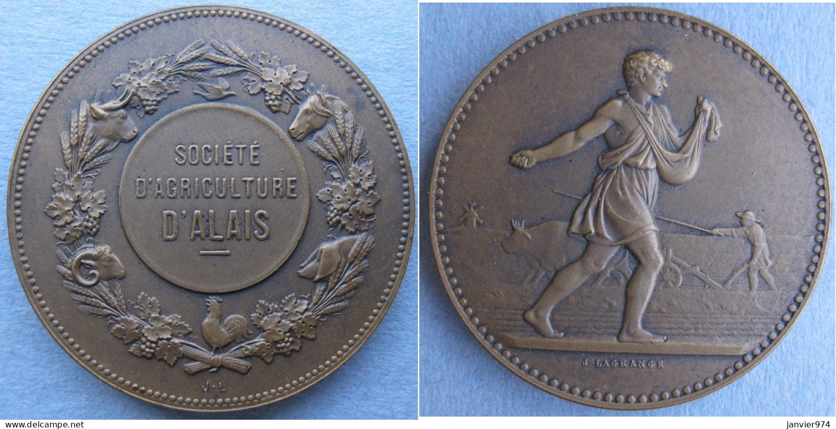 Medaille En Bronze Société D’Agriculture D’Alais / Ales - Gard, Par Lagrange - Professionals / Firms