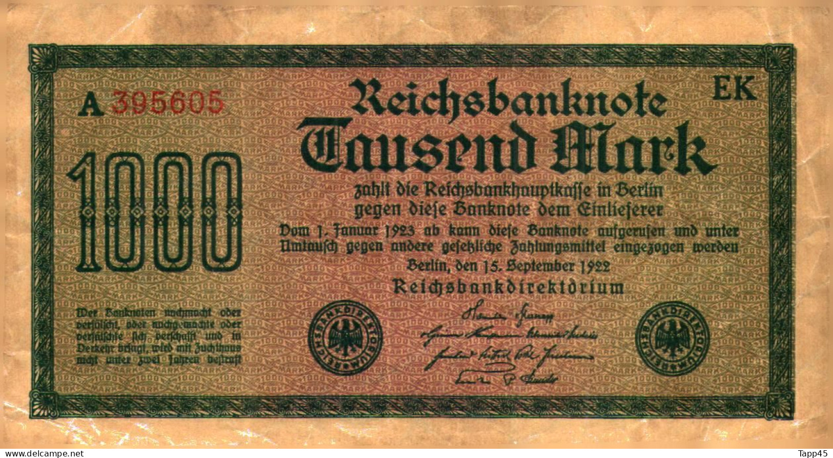 Billet > Allemagne > Voir Le Scan >  Reichsbanknote >1923 > Réf:C 04 - 1000 Mark