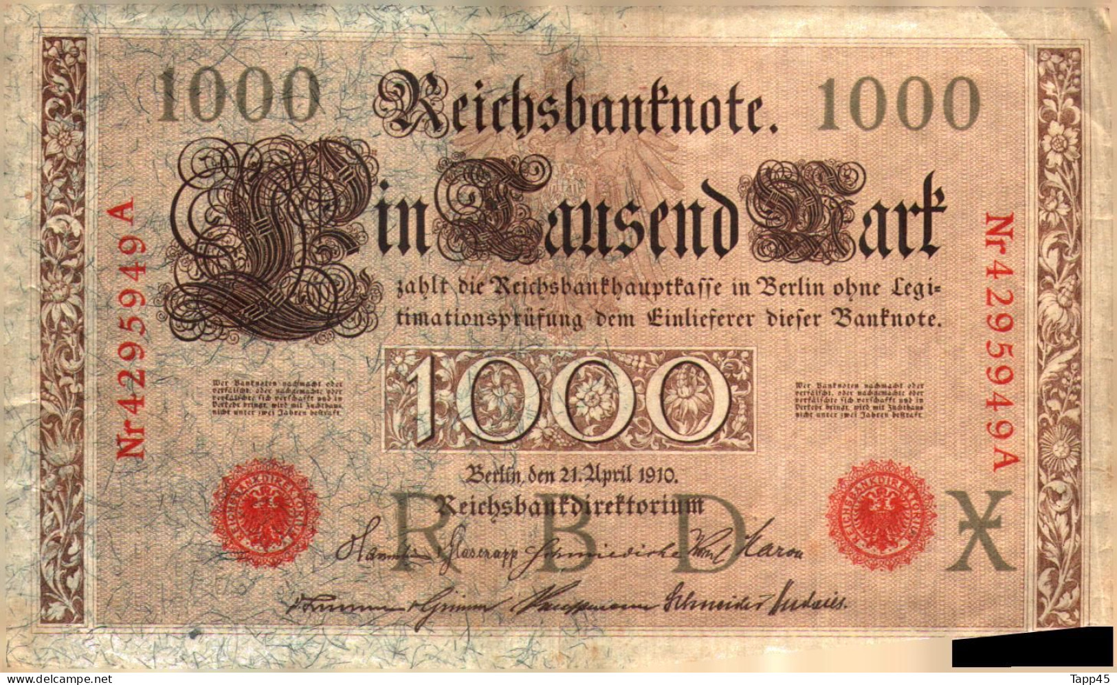 Billet > Allemagne > Voir Le Scan >  Reichsbanknote >1910>1 000 Mark Rouge > Réf:C 04 - 1.000 Mark
