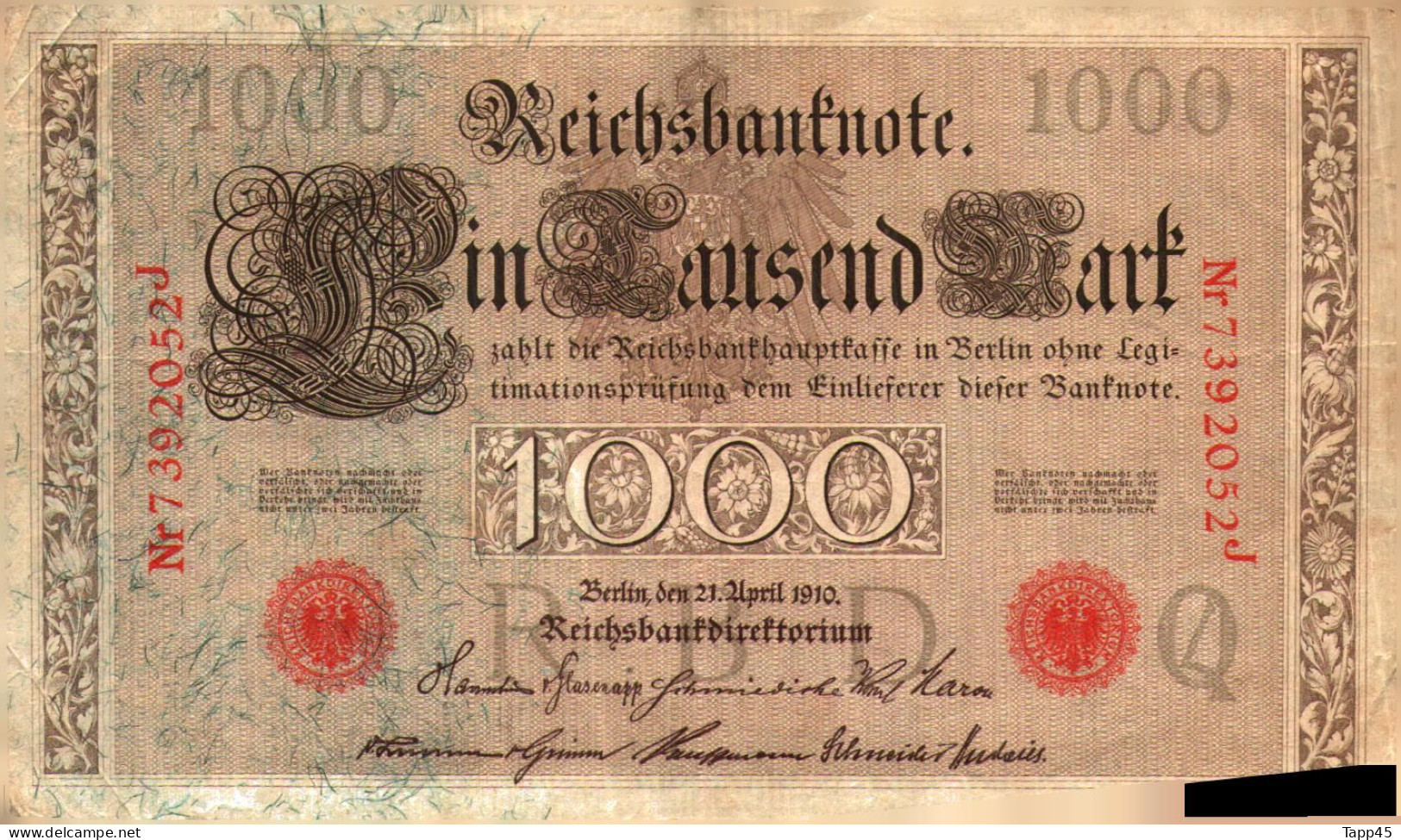 Billet > Allemagne > Voir Le Scan >  Reichsbanknote >1910>1 000 Mark Rouge > Réf:C 04 - 1.000 Mark