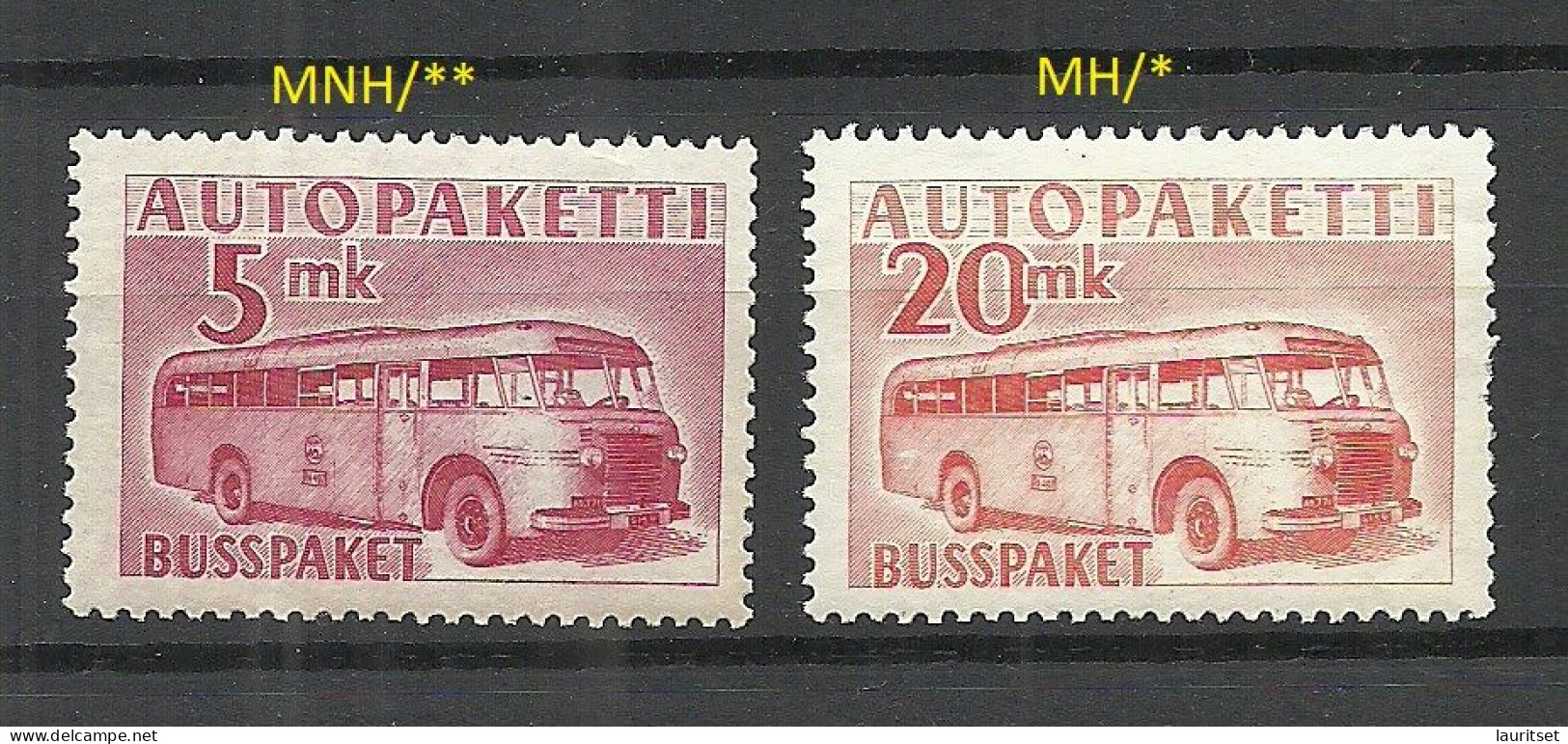 FINLAND FINNLAND 1955/1958 Auto-Paketmarken O Bus Omnibus Packet Stamps Michel 6 - 7 MNH/MH - Paketmarken