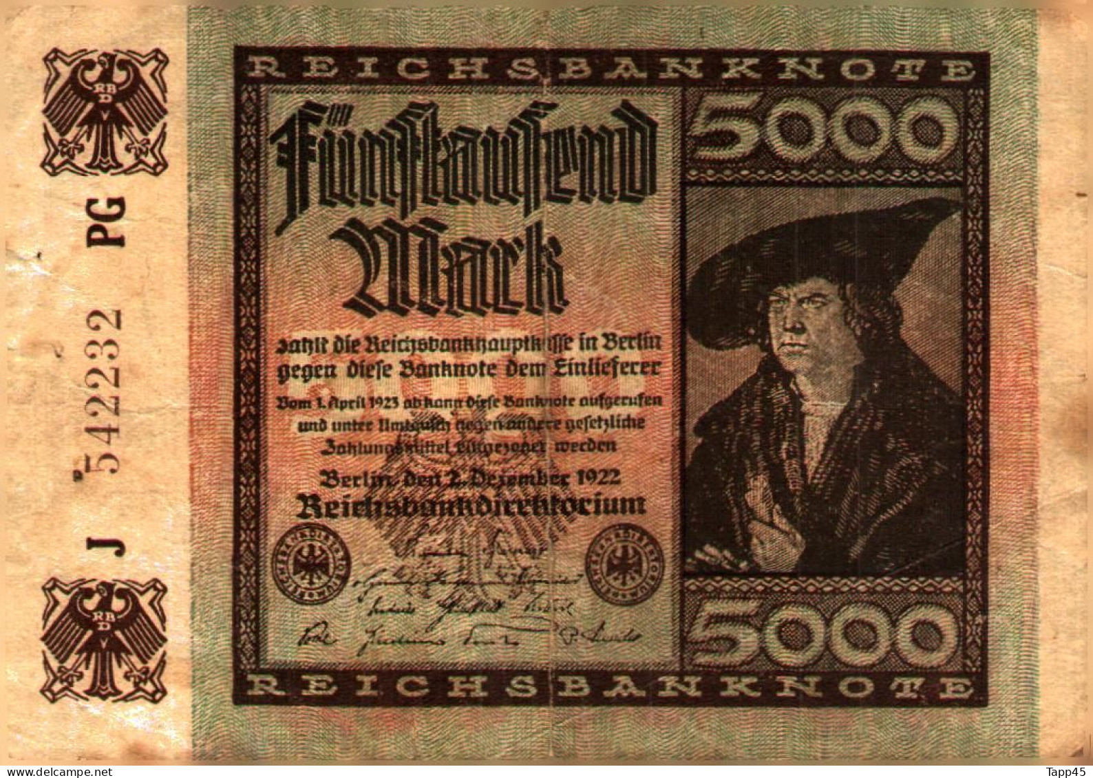 Billet > Allemagne > Voir Le Scan >  Reichsbanknote >1922>5000 Mark  > Réf:C 04 - 5000 Mark
