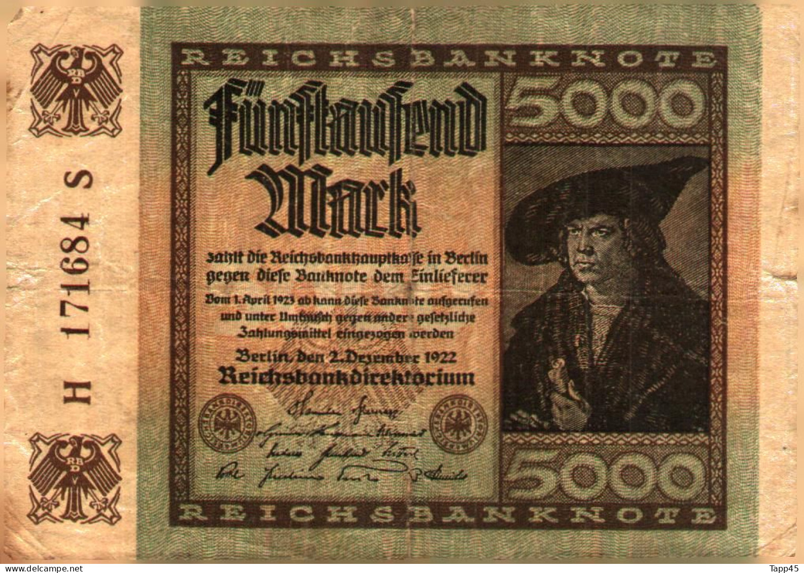 Billet > Allemagne > Voir Le Scan >  Reichsbanknote >1922>5000 Mark  > Réf:C 04 - 5000 Mark