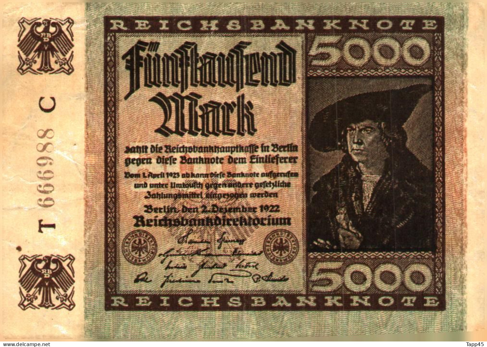 Billet > Allemagne > Voir Le Scan >  Reichsbanknote >1922>5000 Mark  > Réf:C 04 - 5000 Mark