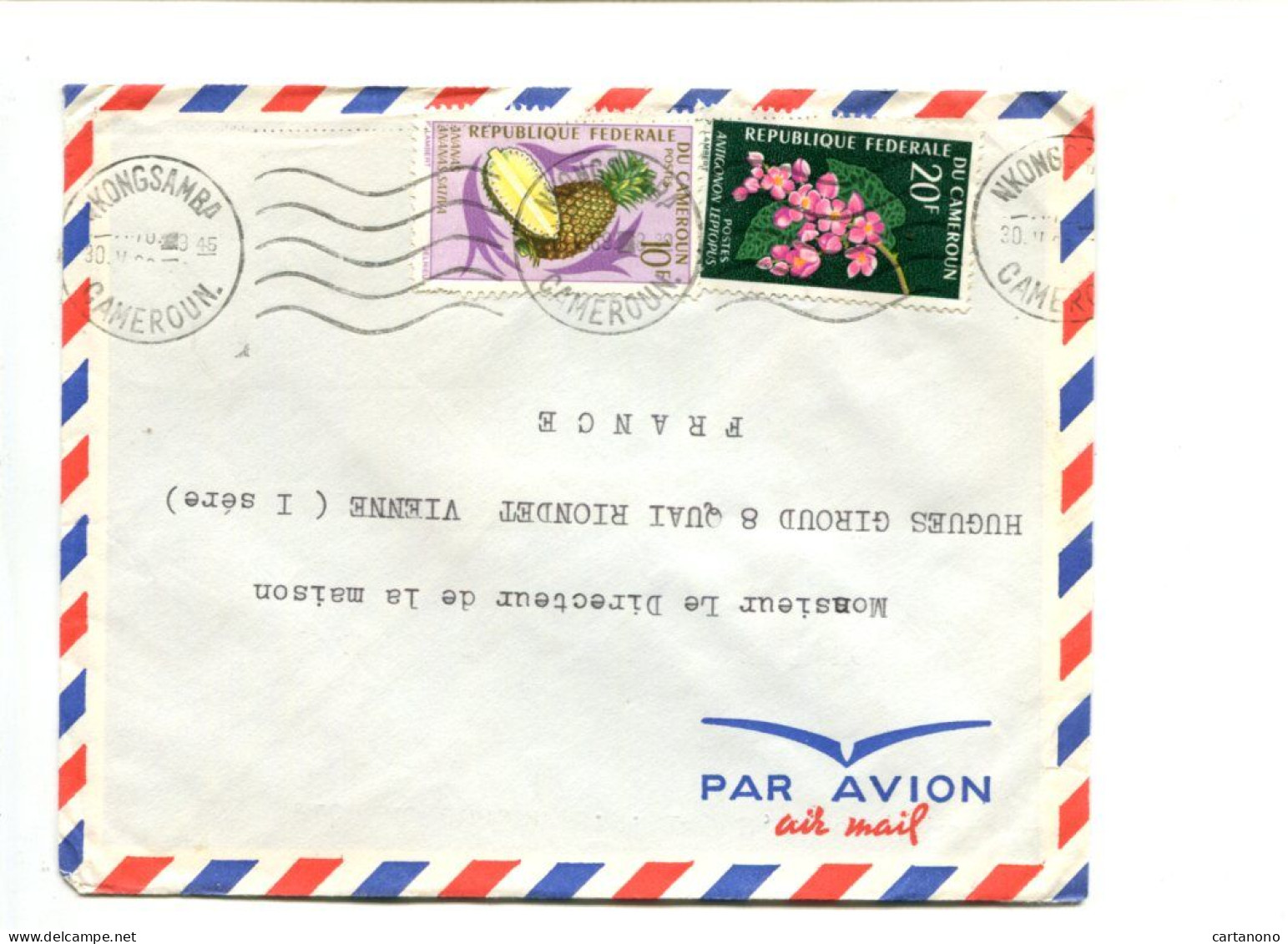 CAMEROUN - Affranchissement Sur Lettre Par Avion - Fleurs / Fruits Ananas - Cameroun (1960-...)