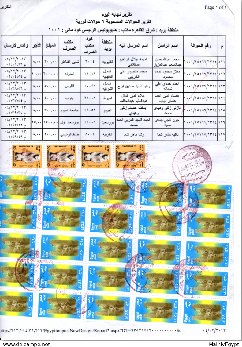 EGYPT: 2012-2013 - 18 sheets Heliopolis post office internal admin for postage of package - parts of sheets