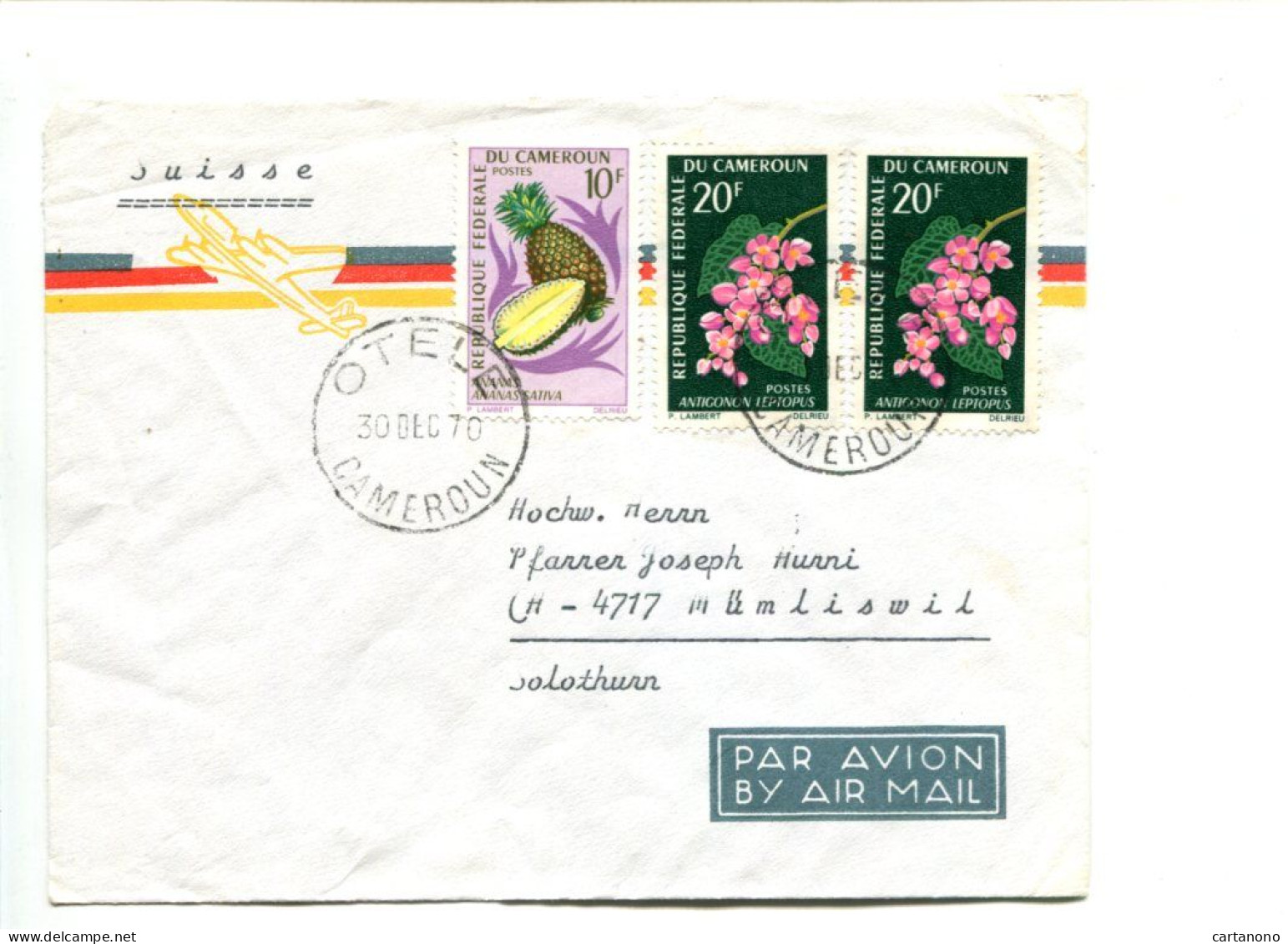 CAMEROUN - Affranchissement Sur Lettre Par Avion Pour La Suisse - Fleurs / Fruits Ananas - Cameroun (1960-...)