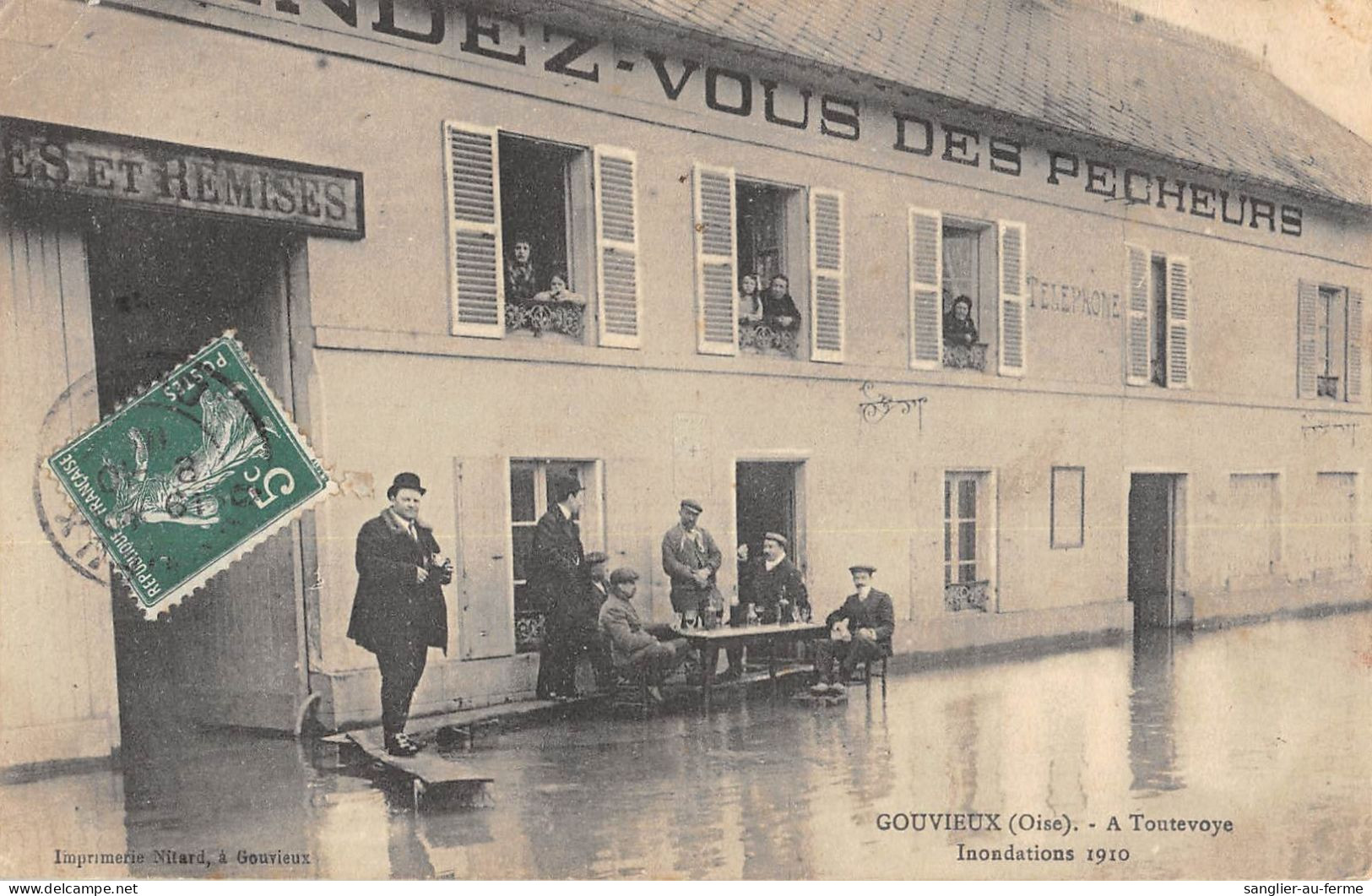 CPA 60 GOUVIEUX / A TOUTEVOIE / INONDATIONS 1910 / AU RENDEZ VOUS DES PECHEURS - Autres & Non Classés