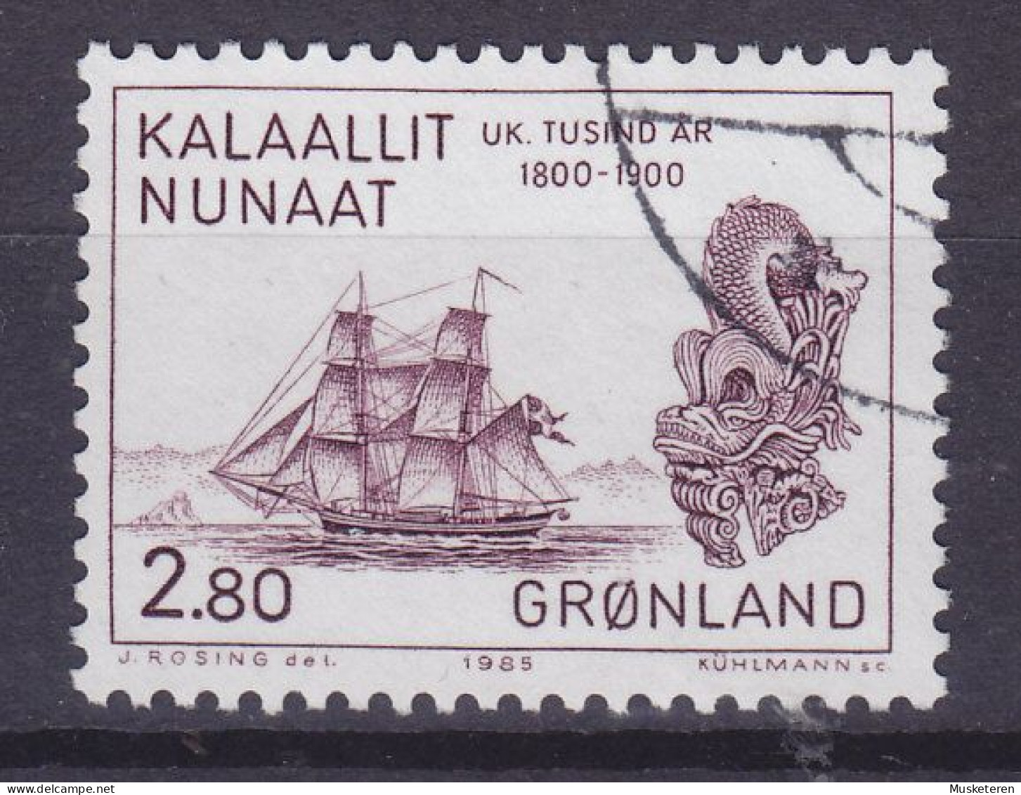 Greenland 1985 Mi. 157, 2.80 (Kr) 1000. Jahrestag Der Besiedlung Grönlands Handelsschiff 'Hvalfisken' Galionsfigur - Oblitérés