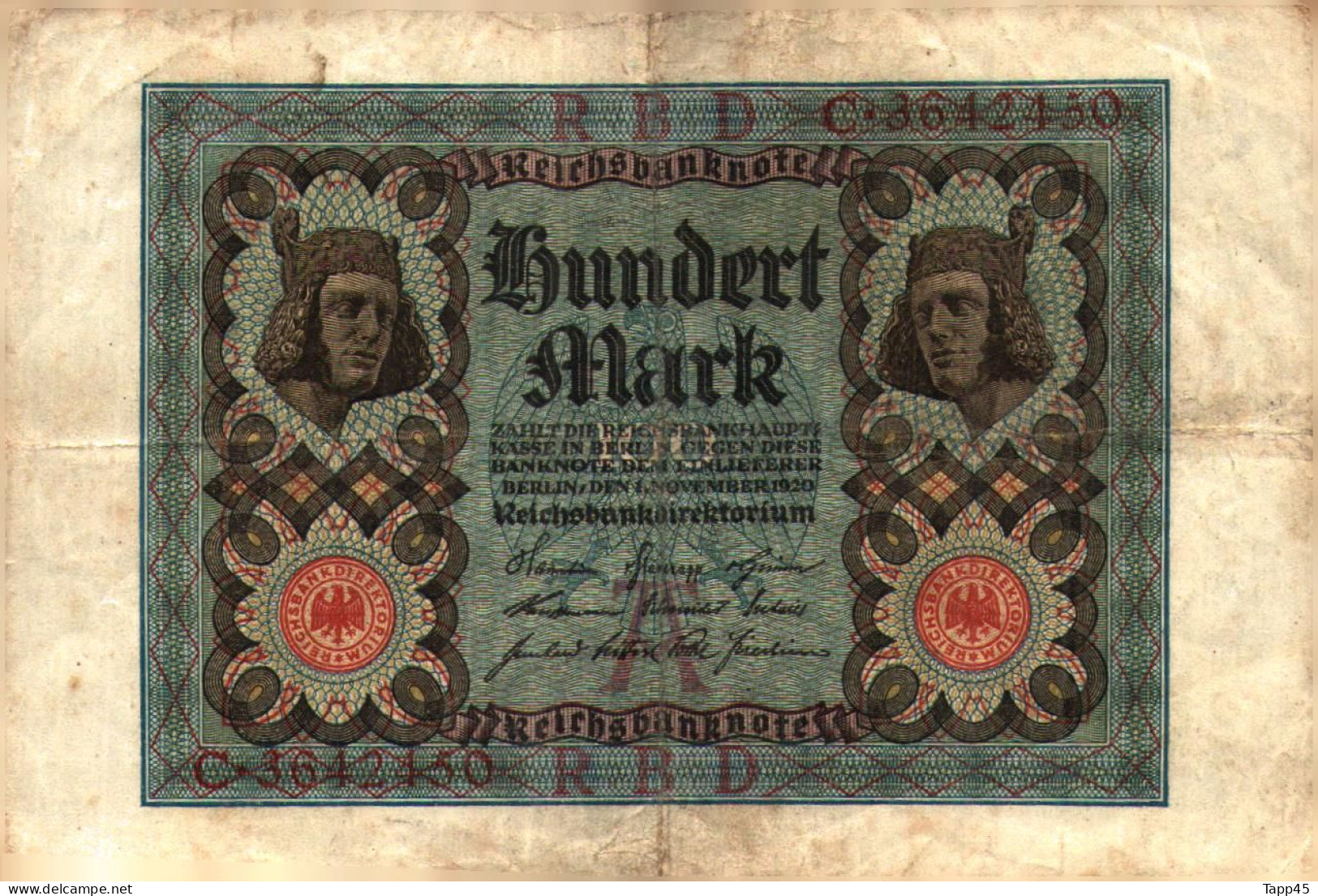 Billet > Allemagne > Voir Le Scan >  Reichsbanknote >1920 > 100  Mark  > Réf:C 04 - 100 Mark