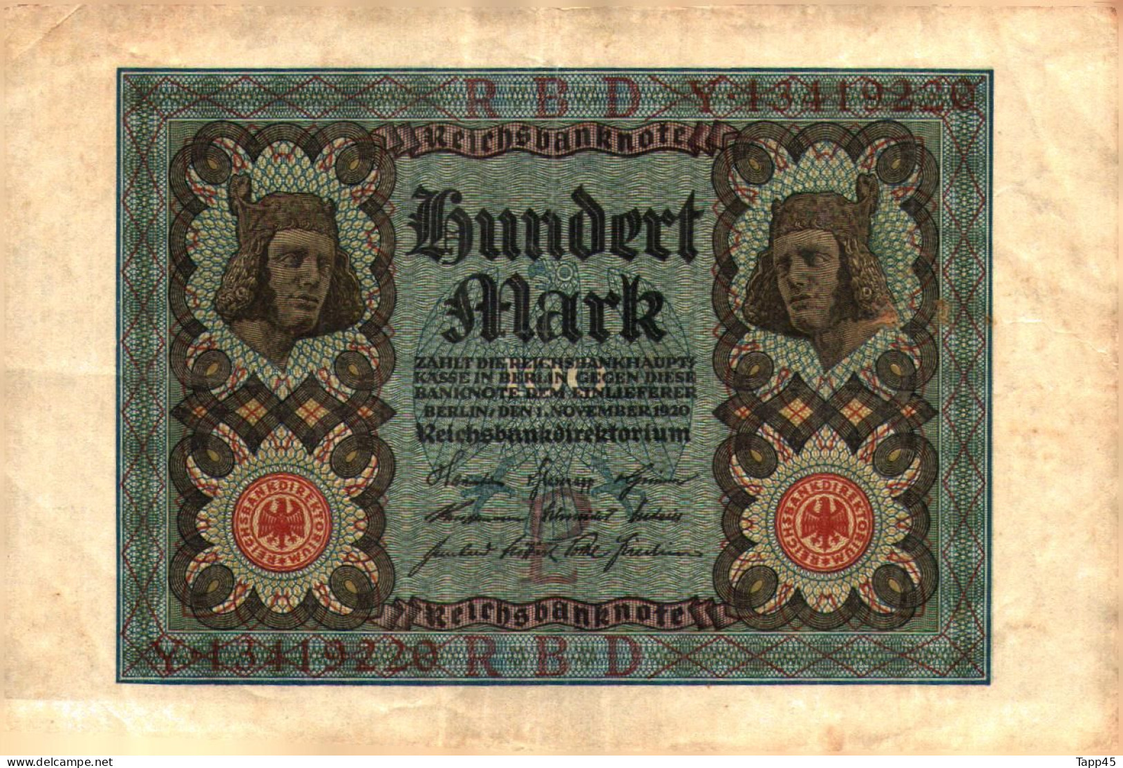 Billet > Allemagne > Voir Le Scan >  Reichsbanknote >1920 > 100  Mark  > Réf:C 04 - 100 Mark
