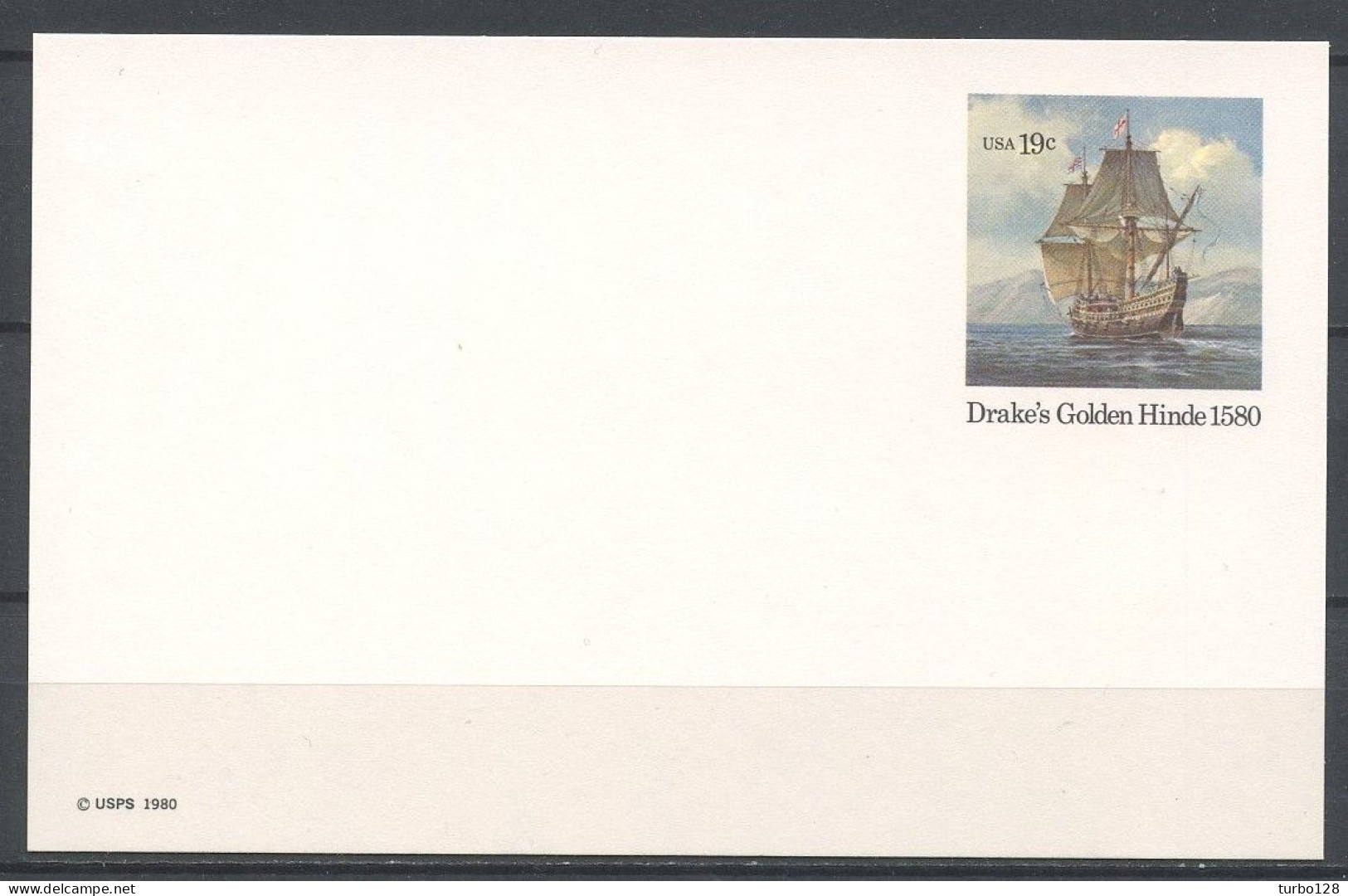 USA 1980 Post Card Scott UX86 19 Cent ** Neuf MNH Superbe Bateau Voiliers Sailboats Drake's Golden Hinde 1580 Transports - Cartoline Ricordo