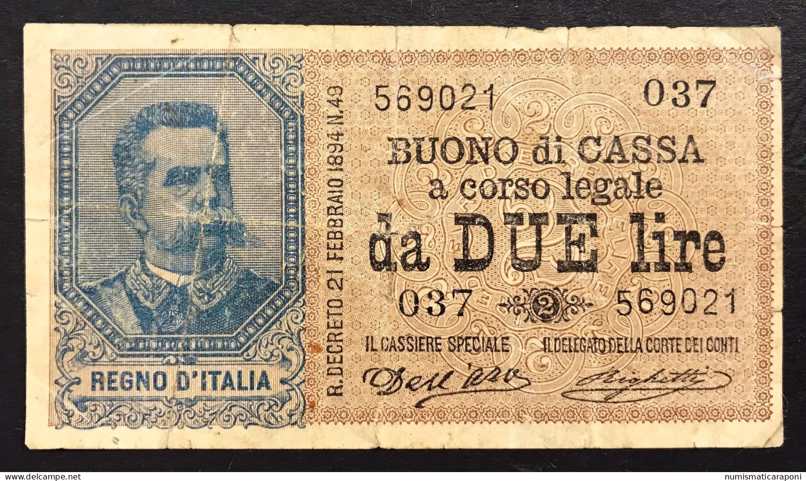 2 Lire Umberto I° 21 09 1894 R3 RRR Angolini Restaurati MB LOTTO 1031 - Italië – 2 Lire