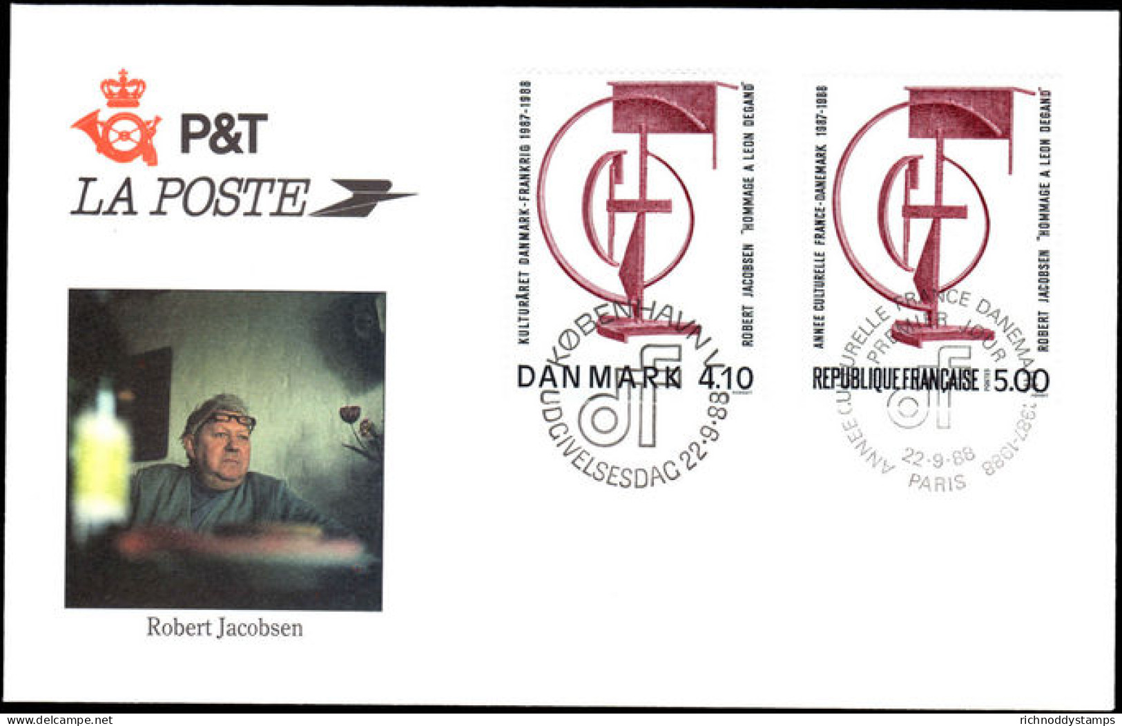 Denmark France 1988 French-Danish Culture Combination First Day Cover - Lettres & Documents