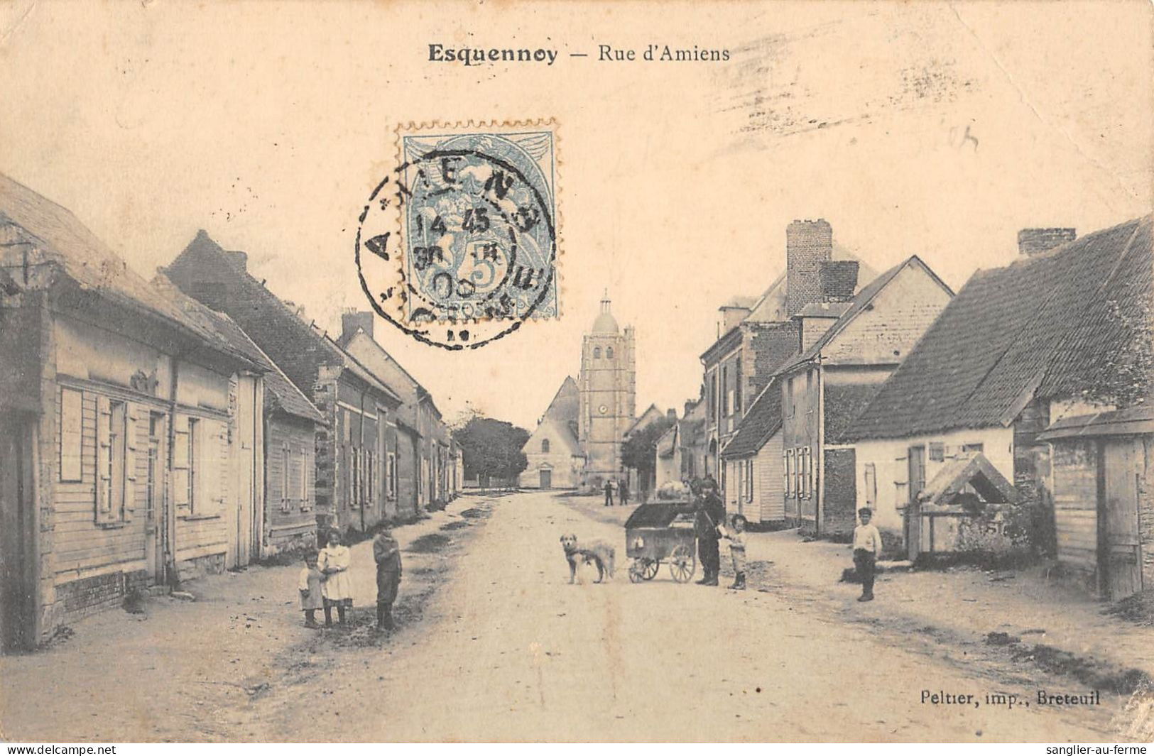 CPA 60 ESQUENNOY / RUE D'AMIENS / ATTELAGE A CHIEN - Altri & Non Classificati