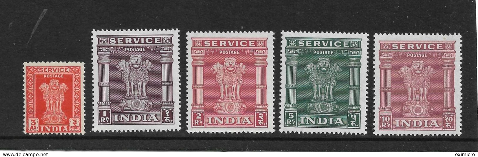 INDIA 1950 - 1951 OFFICIALS 3a, 1R - 10R SG O156, O161 - O164 UNMOUNTED MINT Cat £27.75 - Timbres De Service