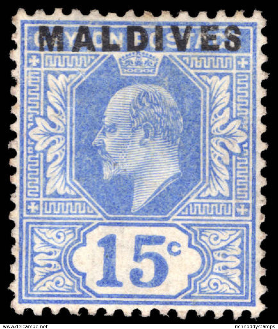 Maldive Islands 1906 15c Blue Lightly Mounted Mint. - Maldive (...-1965)