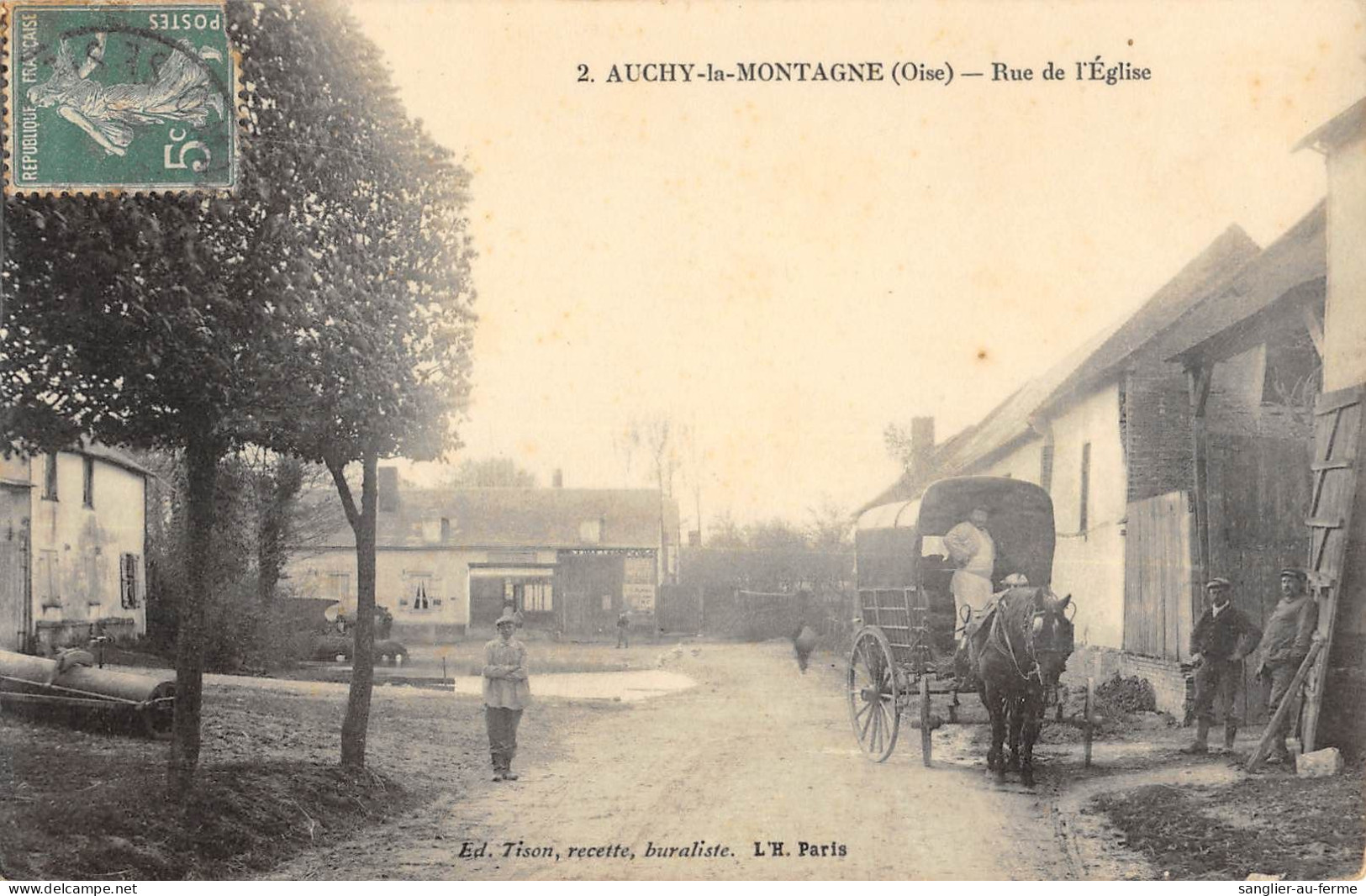 CPA 60 AUCHY LA MONTAGNE / RUE DE L'EGLISE / ATTELAGE - Other & Unclassified