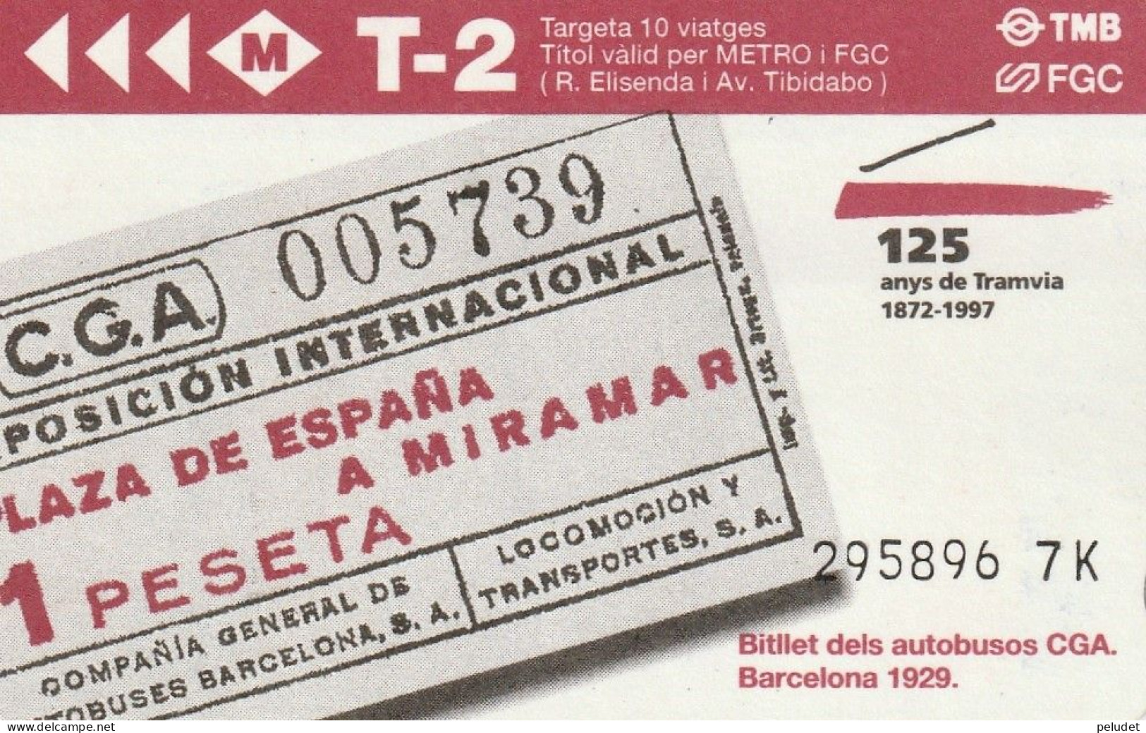 Ticket  Metro Subway Barcelona TMB - FGC - 1999-2000? - Europe