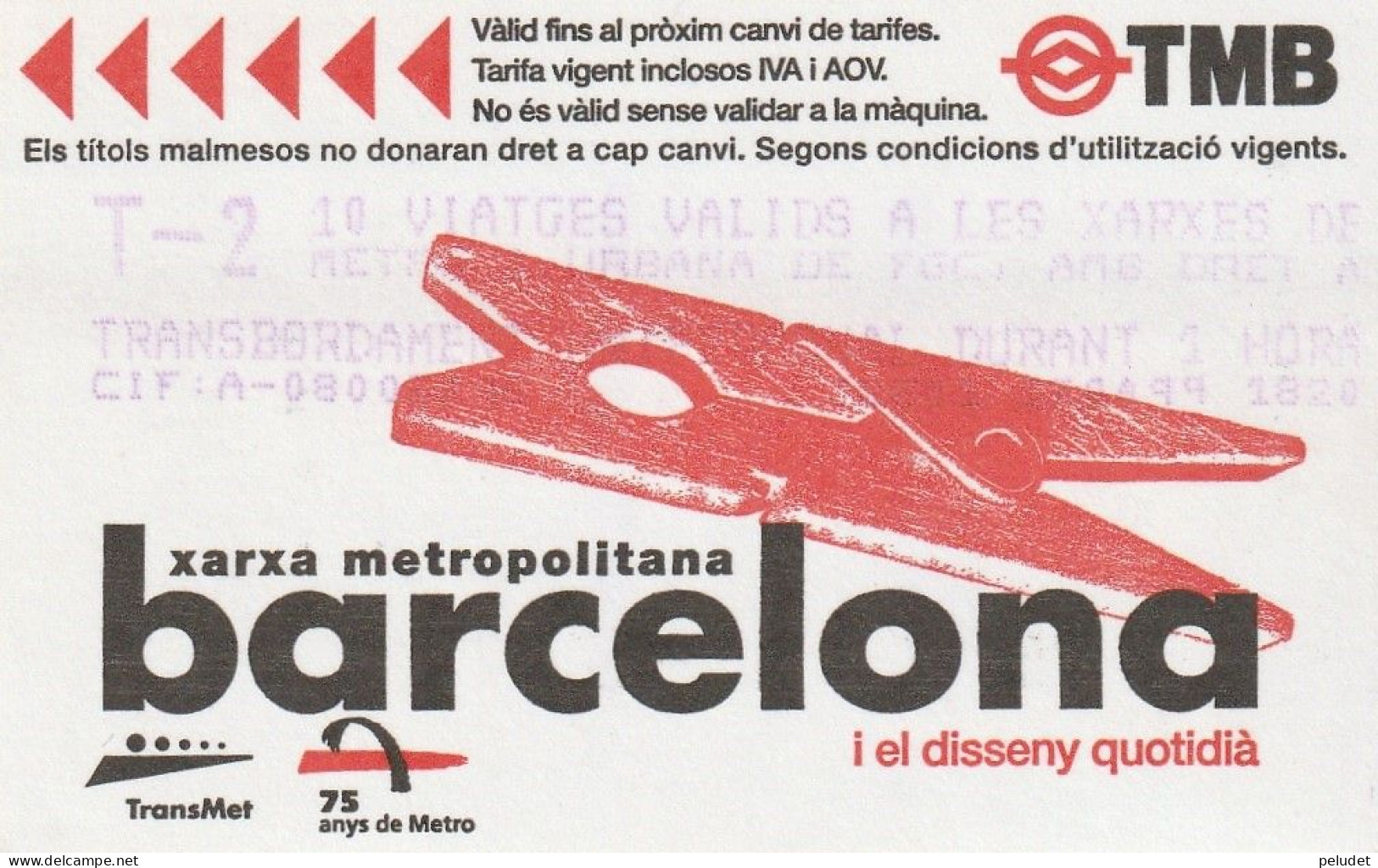 Ticket  Metro Subway Barcelona TMB - FGC - 1999-2000? - Europe