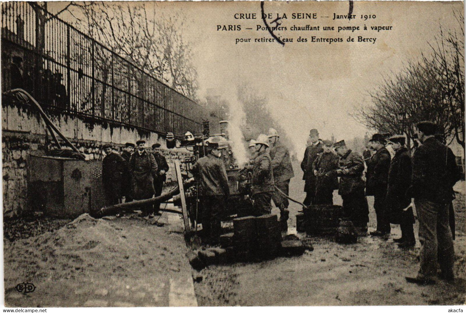 PC FIREFIGHTERS SAPEURS-POMPIERS DE PARIS POMPE A VAPEUR INONDATIONS (a41134) - Sapeurs-Pompiers