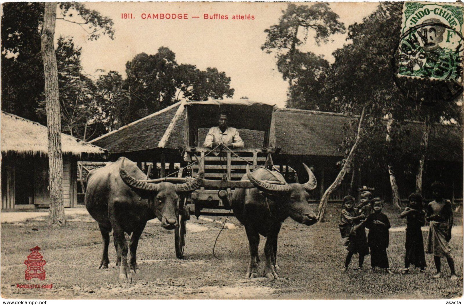 PC BUFFLES ATTELES ETHNIC TYPES CAMBODIA INDOCHINA (a37787) - Cambodge