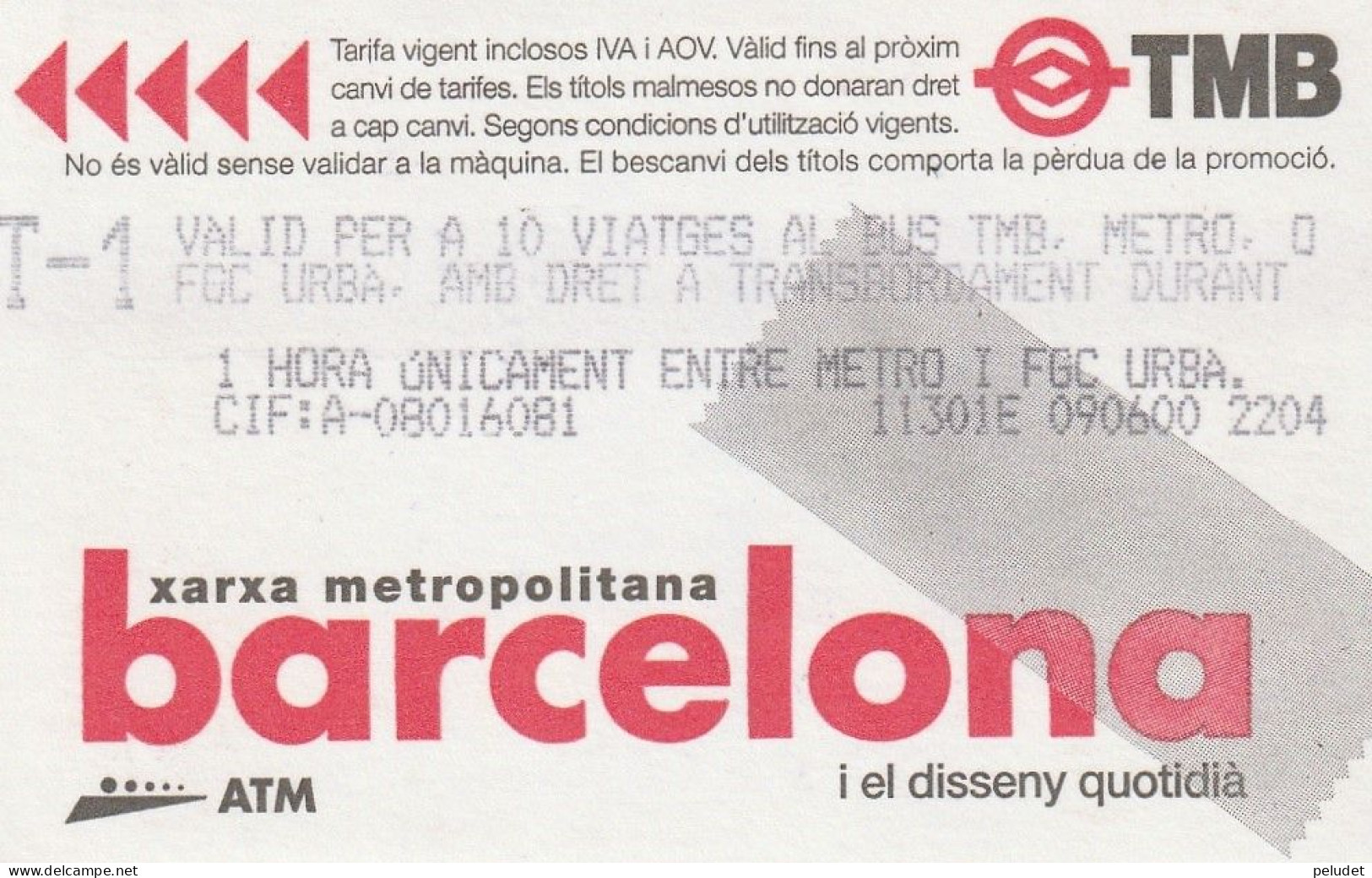 Ticket  Metro Subway Barcelona TMB - FGC - 1999-2000? - Europe