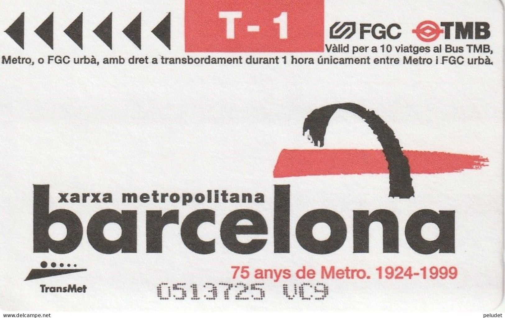 Ticket  Metro Subway Barcelona TMB - FGC - 1999-2000? - Europa