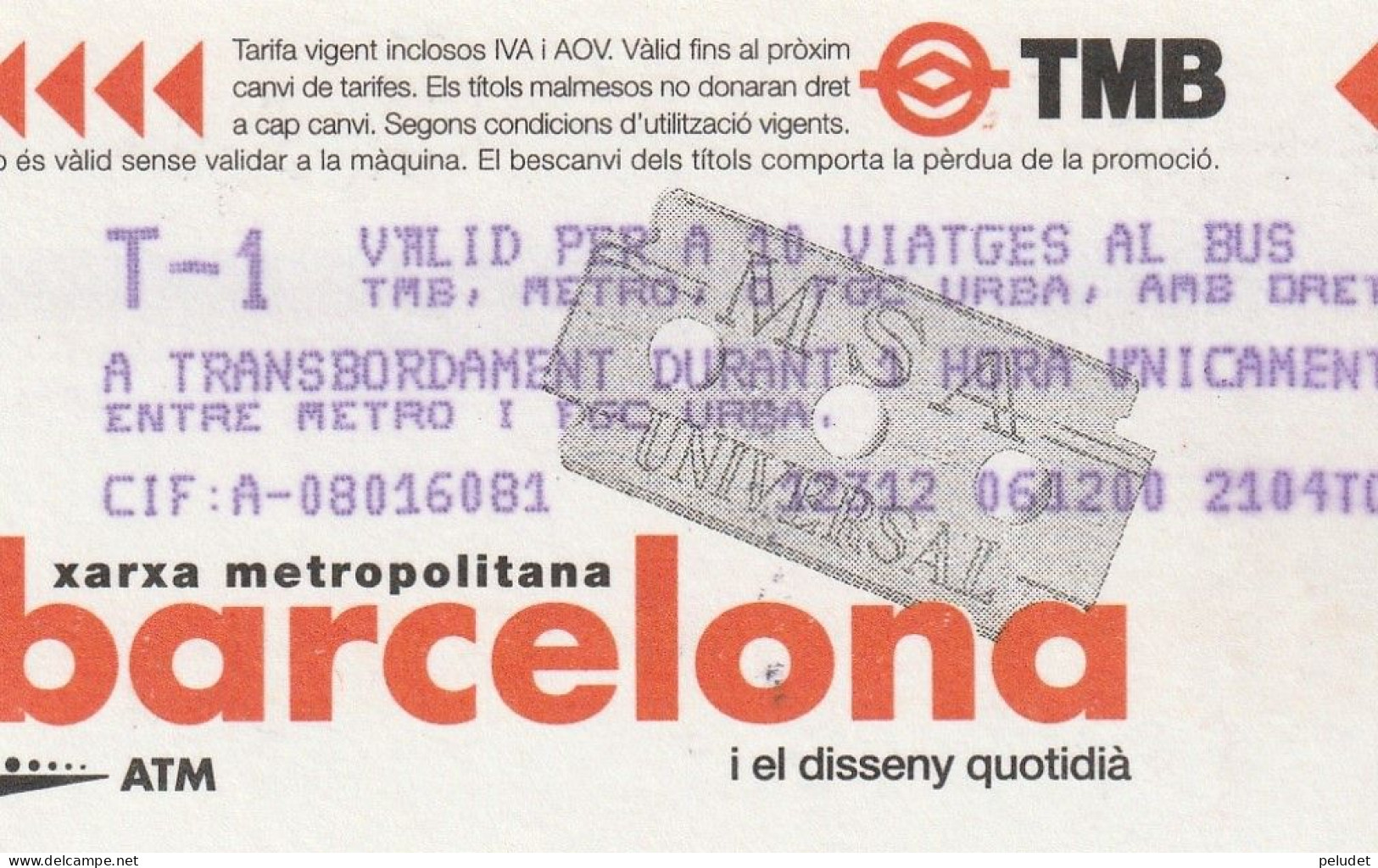 Ticket  Metro Subway Barcelona TMB - FGC - 1999-2000? - Europa