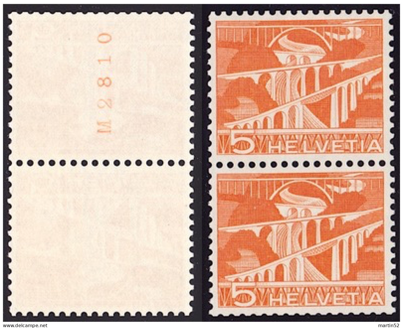 Schweiz Rolle Suisse Rouleaux Swiss Coil Sitterbrücke 1949: Zu 298RM.01 Mi 530RI Mit Avec N° M2810 ** MNH (Zu CHF 18.00) - Coil Stamps