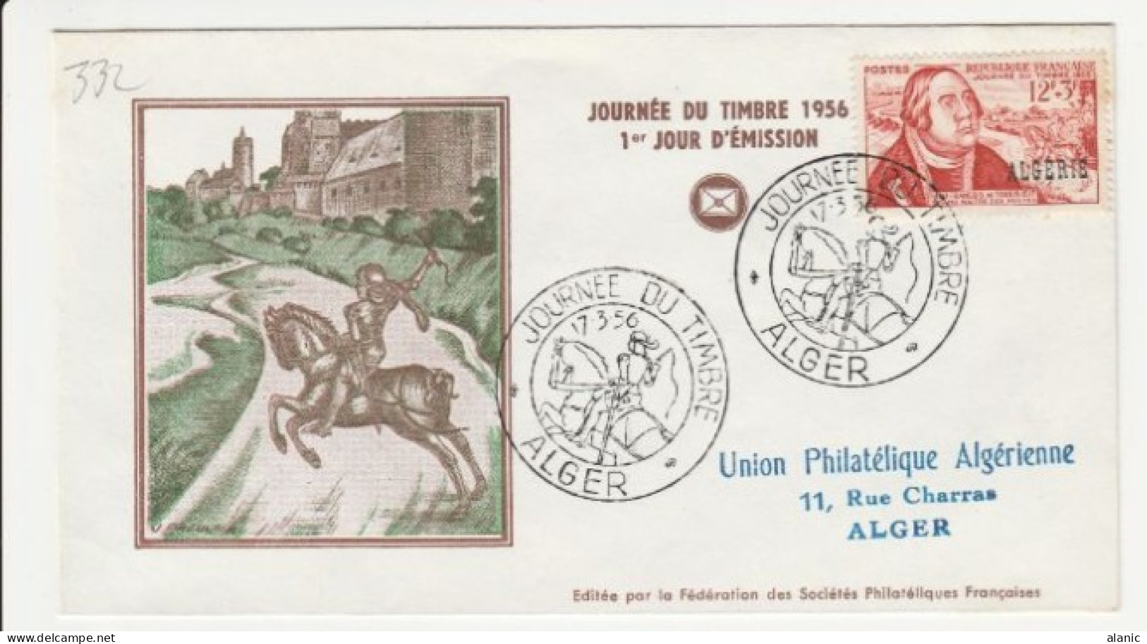 ALGERIE-FDC- LOT DE 2 PLIS N°332+340+(JOURNEE DU TIMBRE 1956+CHEMIN DE FER -BONE TEBESSA) - FDC