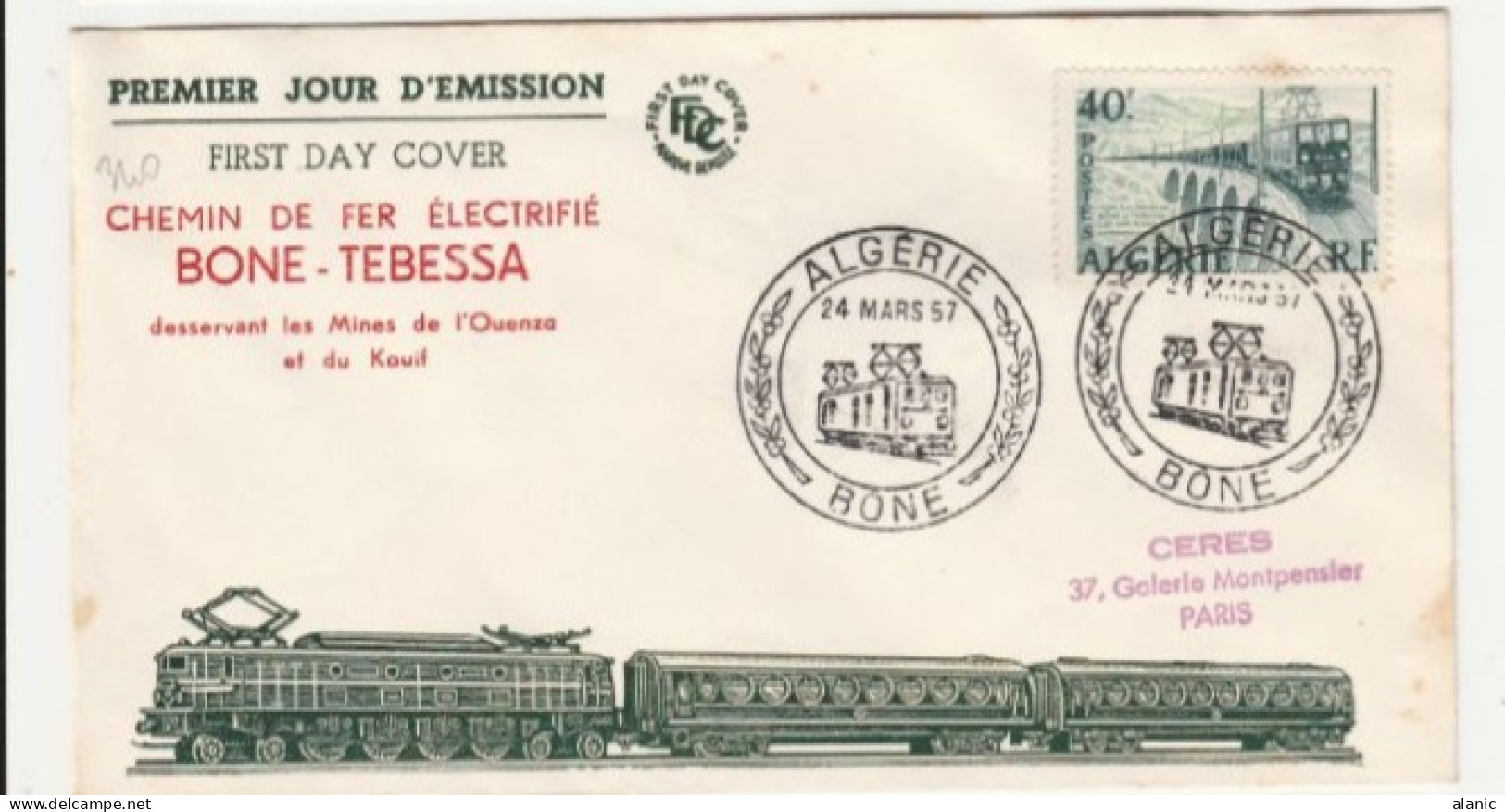 ALGERIE-FDC- LOT DE 2 PLIS N°332+340+(JOURNEE DU TIMBRE 1956+CHEMIN DE FER -BONE TEBESSA) - FDC