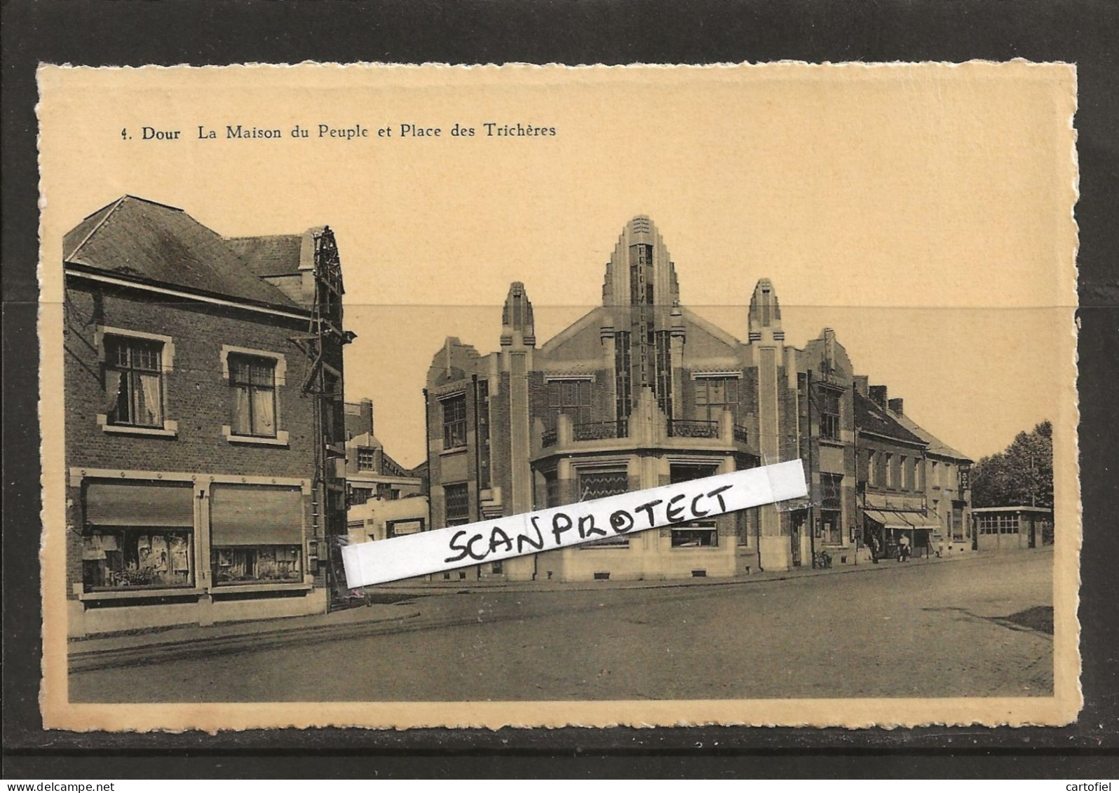 DOUR-LA MAISON DU PEUPLE ET PLACE DES TRICHERES-EDIT.DE MUYNCK-CARTE ENVOYEE-1952-TOP-VOYEZ LES 2 SCANS-RARE - Dour