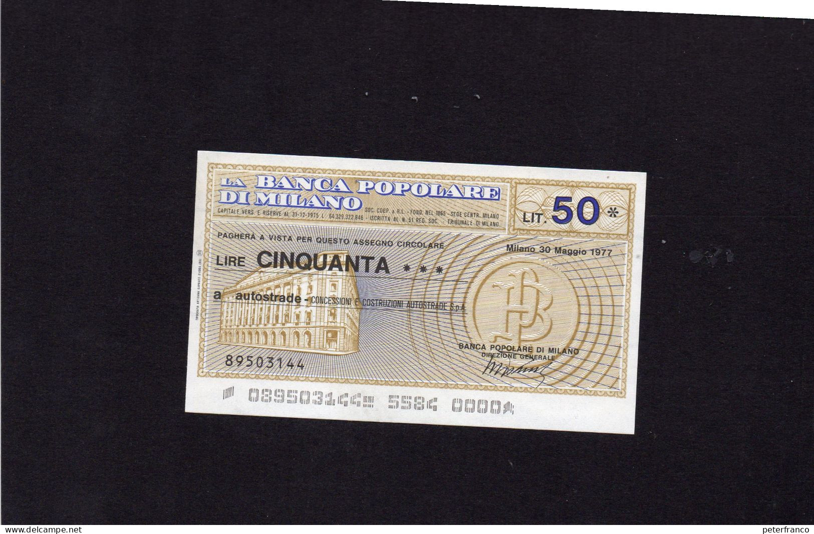 Miniassegno Banca Popolare Di Milano - Milano 1977 - Unclassified