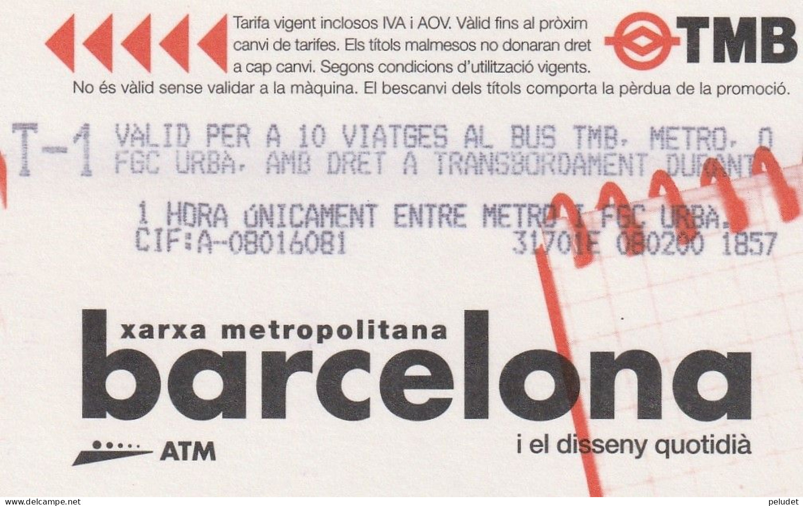 Ticket  Metro Subway Barcelona TMB - FGC - 1999-2000? - Europa