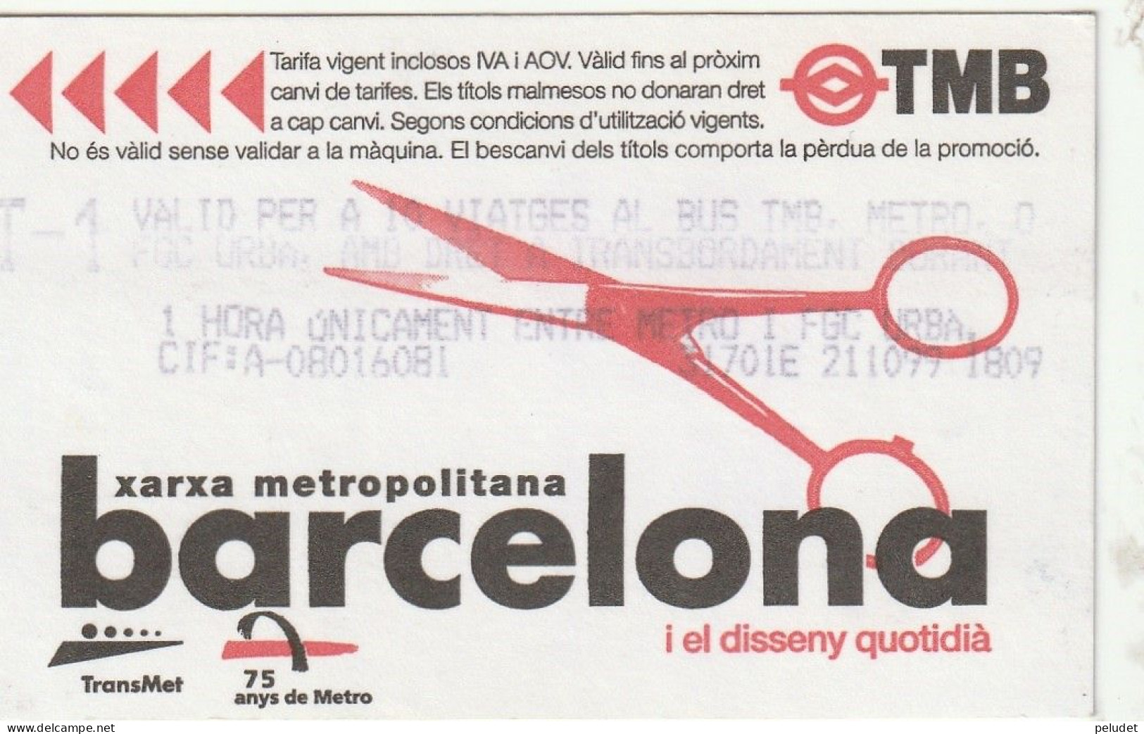 Ticket  Metro Subway Barcelona TMB - FGC - 1999-2000? - Europe