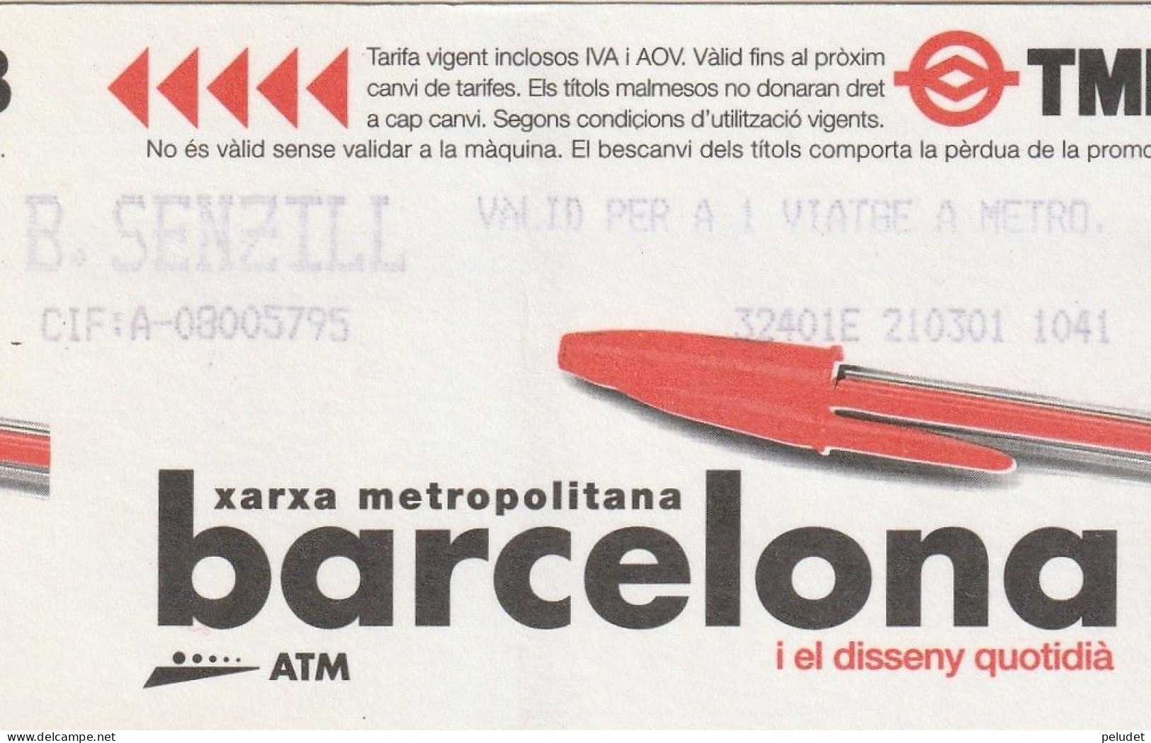 Ticket  Metro Subway Barcelona TMB - FGC - 19XX-20XX? - Europa