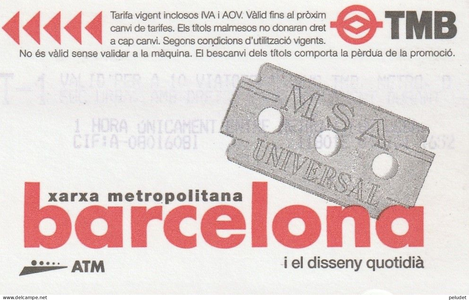 Ticket  Metro Subway Barcelona TMB - FGC - 19XX-20XX? - Europe