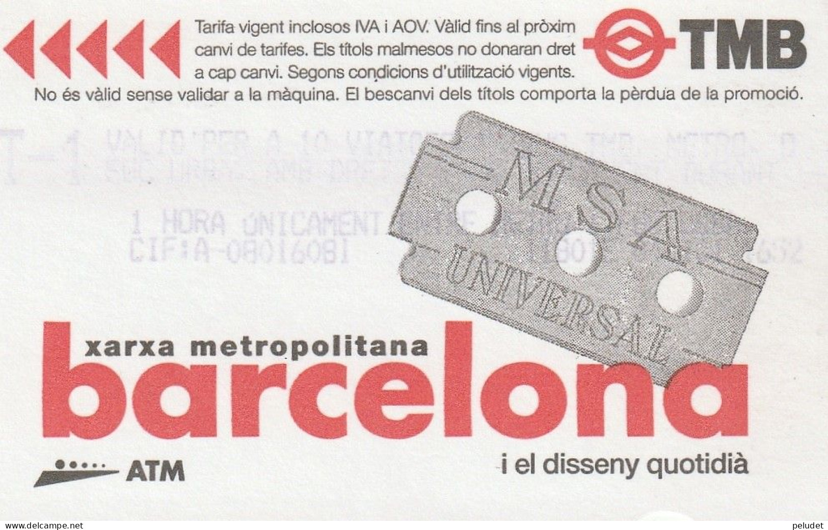 Ticket  Metro Subway Barcelona TMB - FGC - 19XX-20XX? - Europa